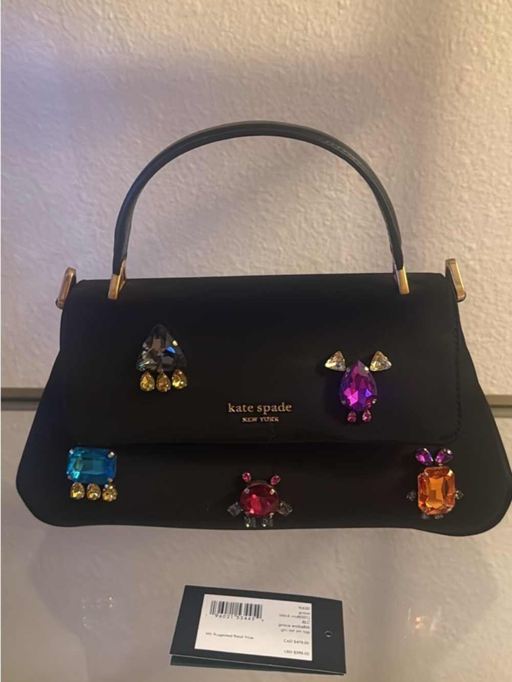 kate spade Black grace Jeweled Top-Handle Satchel